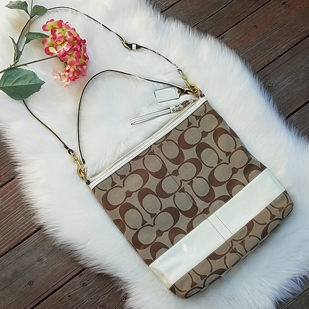 *COACH* Classic Large Tote Bag, White, Beige, Gold - Picture 1 of 8